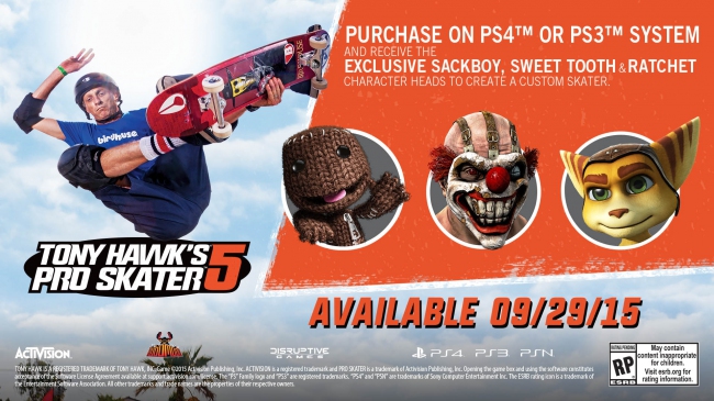 Владельцы PlayStation получат эксклюзивные шапки Рэтчета, Сладкоежки и Сэкбоя в Tony Hawk’s Pro Skater 5