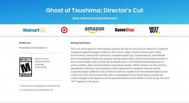 ESRB    Ghost of Tsushima: Director's Cut