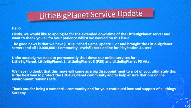 Сервера LittleBigPlanet на PS3 и PS Vita отключены для борьбы с хакерскими налётами